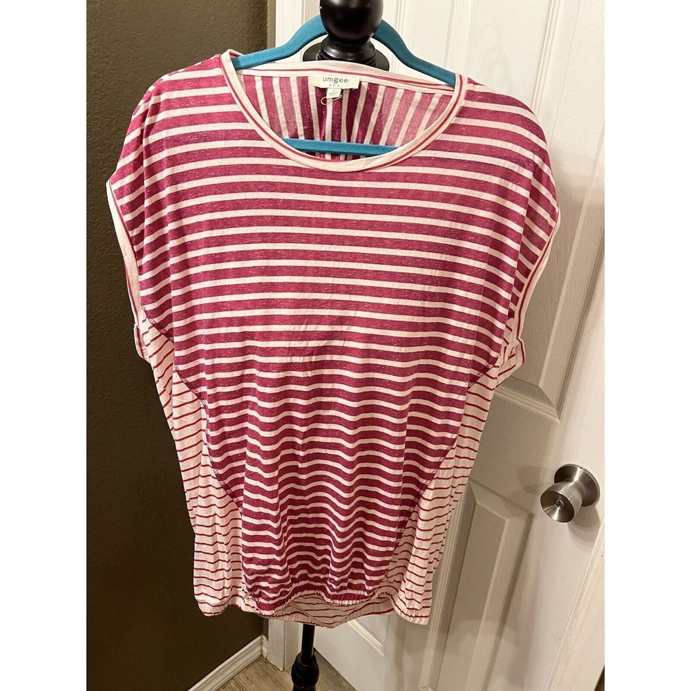 Umgee Pink Striped Tunic Top Elastic Hem Medium
